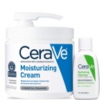 CeraVe 保湿クリーム コンボパック | 16オンスのポンプ付きと1オンスの試供品サイズ保湿洗顔料